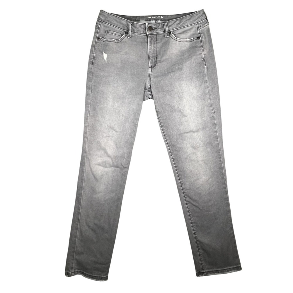 SONOMA Women's Straight Leg Jeans Size 10R Regular Gray Distressed Stretch Denim